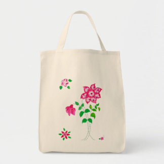 Pink and White Faux Applique Flowers Tote Bag