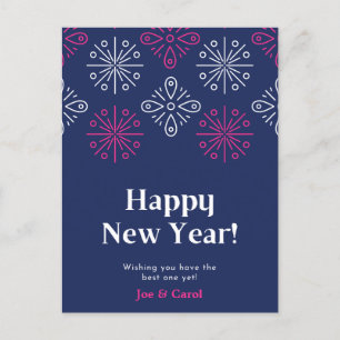Pink And White Fireworks Happy New Year Postcard