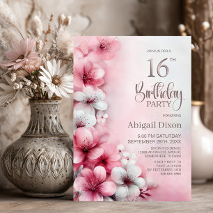 Pink and White Floral 16th Birthday Party Invitation