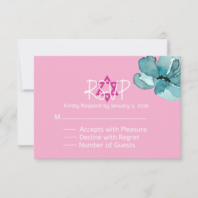  pink and white Floral Bat Mitzvah Response Card (Front)