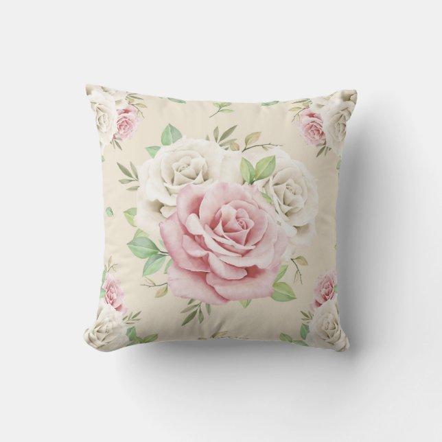 Pink And White Floral Bouquet Cushion (Front)