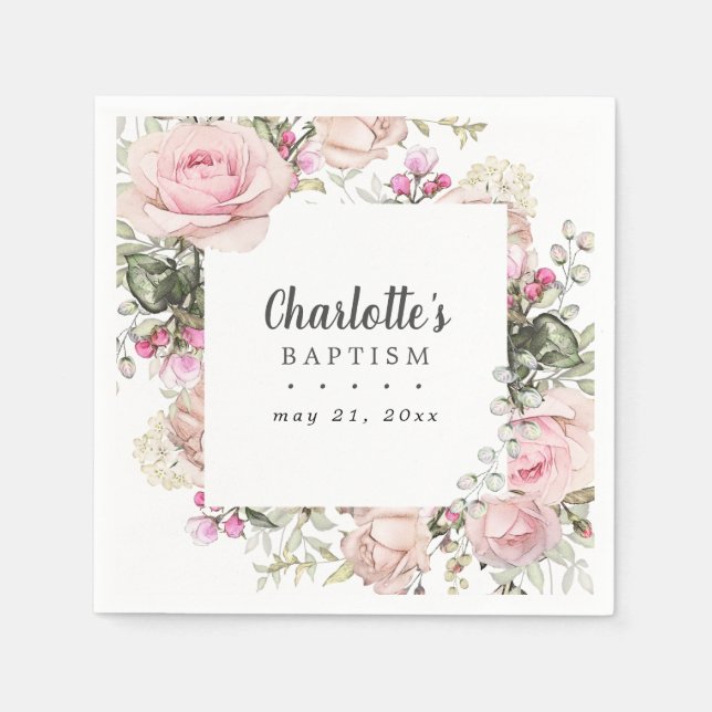 Pink and White Floral Custom Baptism Napkin (Front)