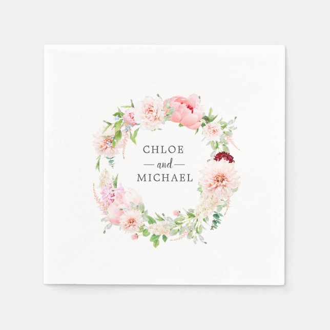 Pink and White Floral Custom Wedding Napkin (Front)