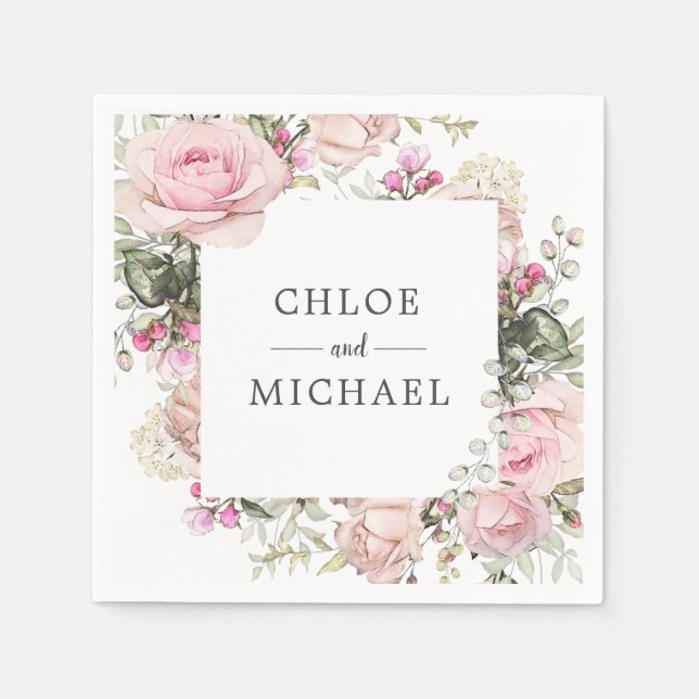 Pink and White Floral Custom Wedding Napkin (Front)