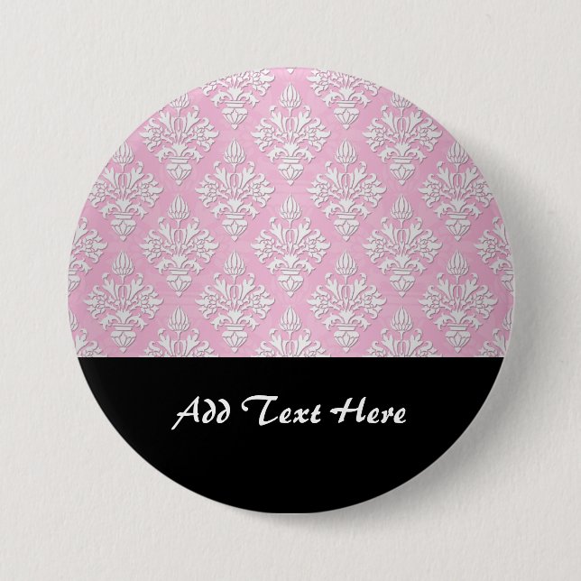 Pink and White Floral Damask Pattern 7.5 Cm Round Badge (Front)