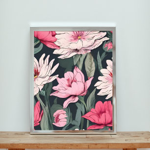 Pink and White Floral Dreamscape Seamless Pattern Photo Print