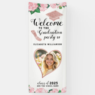 Pink and White Floral Elegant Graduation Welcome Banner