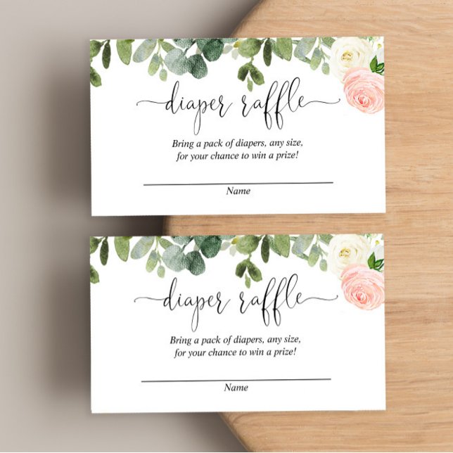 Pink and white floral greenery girl diaper raffle enclosure card (Creator Uploaded)