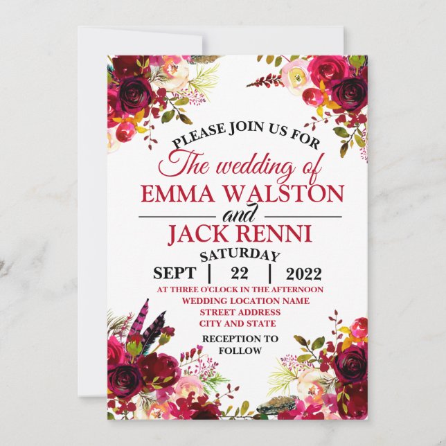Pink and White Floral Greenery Wedding Invitation (Front)