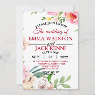 Pink and White Floral Greenery Wedding Invitation