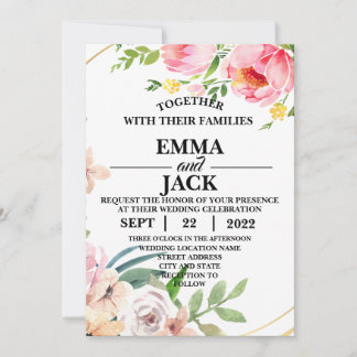 Pink and White Floral Greenery Wedding Invitation