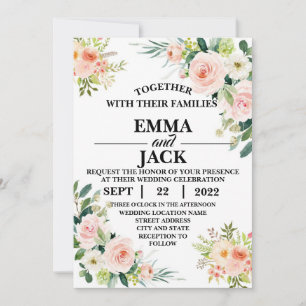 Pink and White Floral Greenery Wedding Invitation