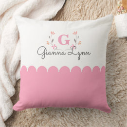 Pink and White Floral Monogram Pillow