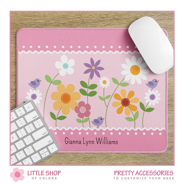 Pink and White Floral Monogrammed Mouse Mat (Creator Uploaded)