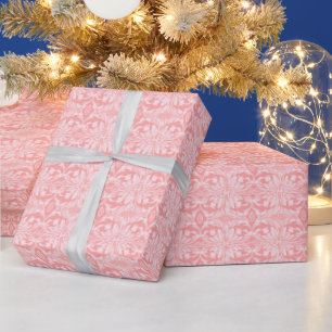 Pink and White Floral Pattern Christmas Wrapping Paper