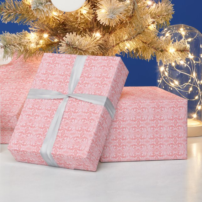 Pink and White Floral Pattern Christmas Wrapping Paper (Holidays)