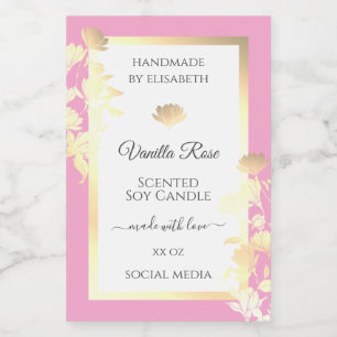 Pink and White Floral Product Labels Gold Flowers