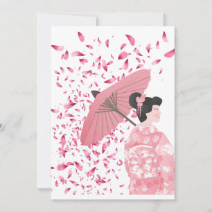 Pink and White Floral Rain Japanese Holiday Card