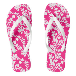 Pink And White Floral Repeating Pattern Flip Flops