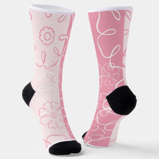 Pink and White Floral Socks (Angled)