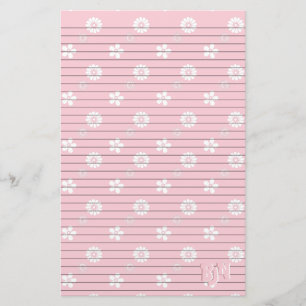 Pink and White Floral Stationery Paper Monogram