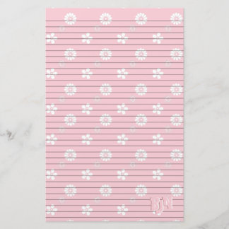 Pink and White Floral Stationery Paper Monogram