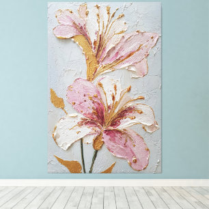 Pink and White Floral Texture Abstract Wall Art