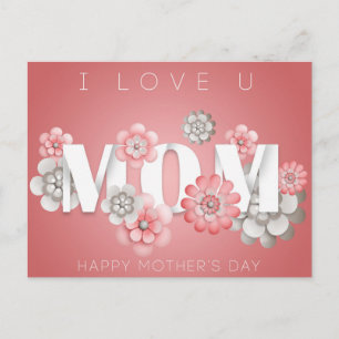Pink and White Floral Typography Mother's Day Holiday Postcard