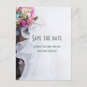 Pink and white floral wedding posy save the date announcement postcard