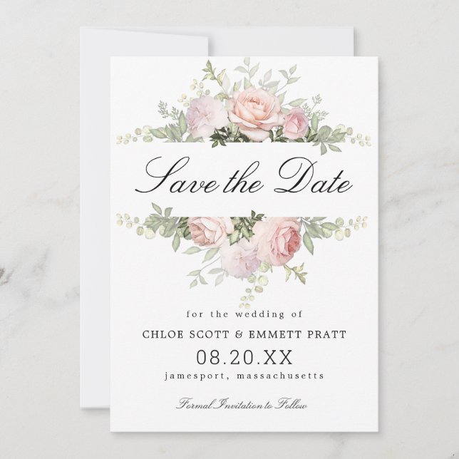 Pink and White Floral Wedding Save The Date (Front)