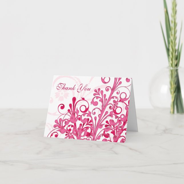 Pink and White Floral Wedding Thank You Card (Front)