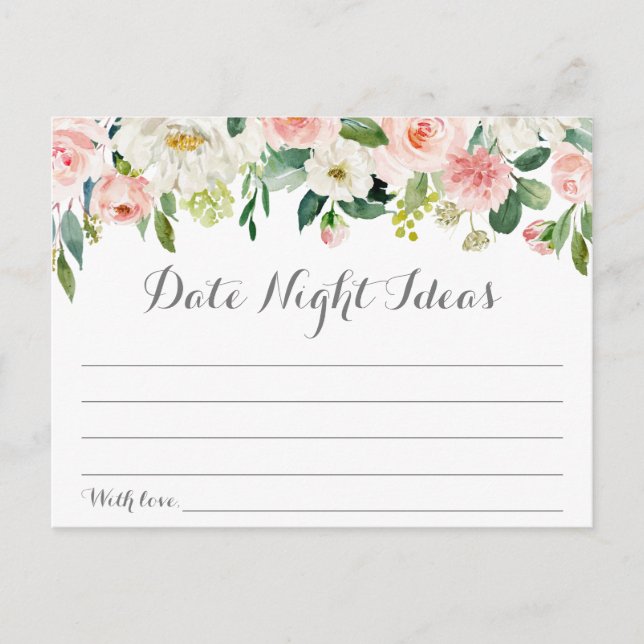 Pink and White Flower Date Night Ideas Cards (Front)