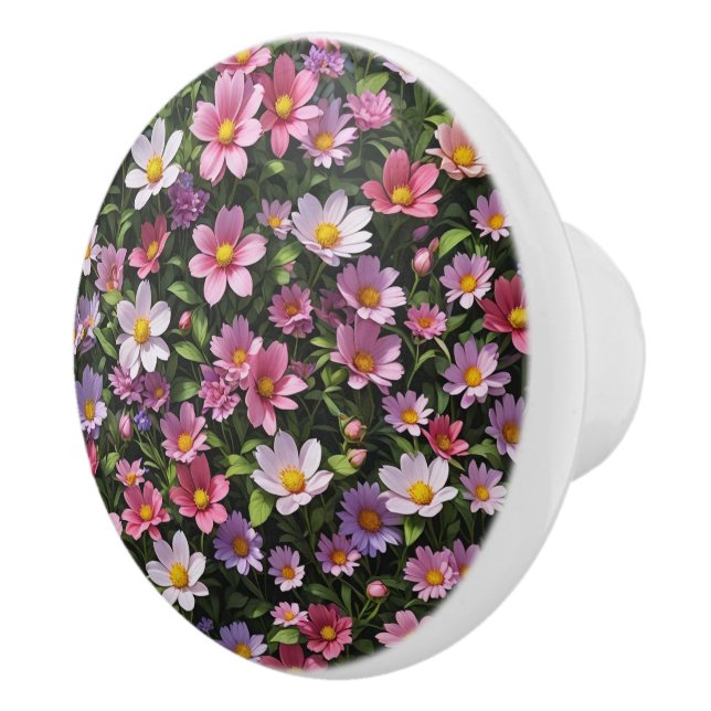 Pink and white flower garden ceramic knob (Right)