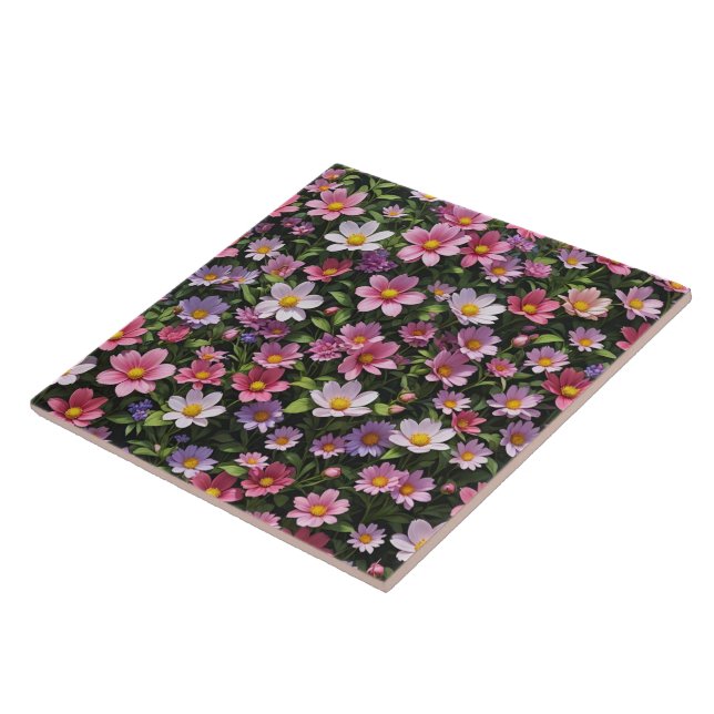 Pink and white flower garden tile (Side)