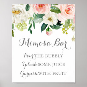 Pink and White Flower Mimosa Bar Sign Poster