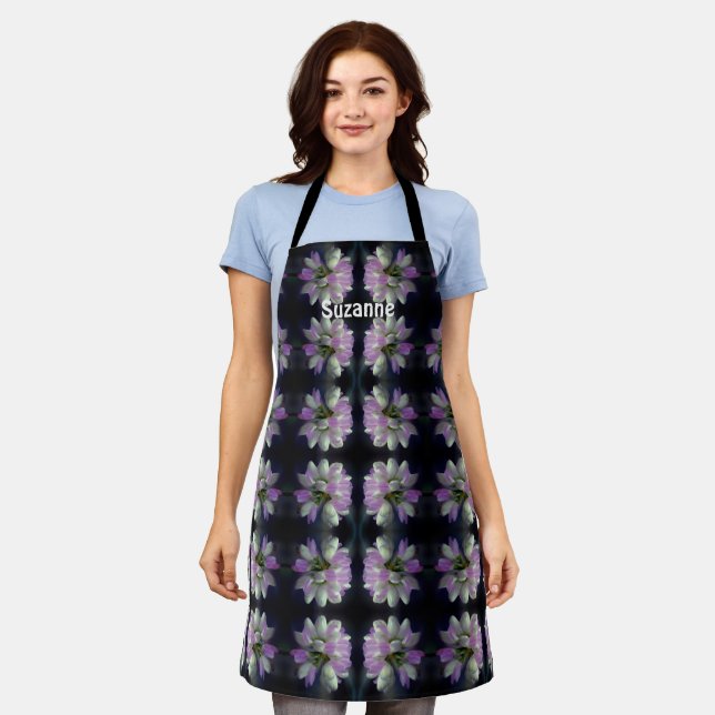 Pink And White Flower Pattern Personalised  Apron (Worn)
