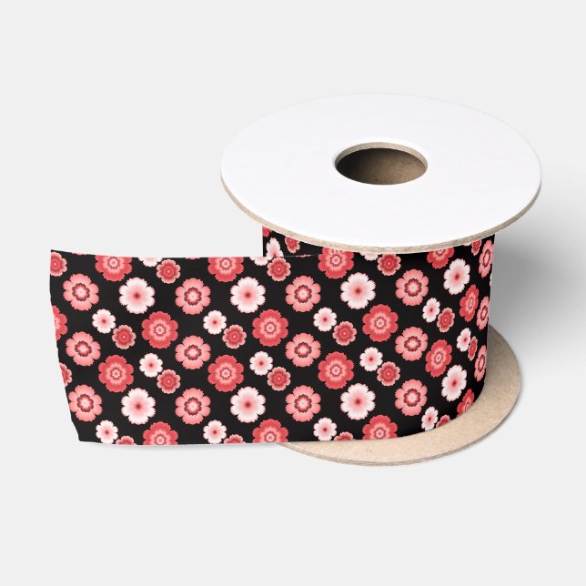 Pink and White Flower Pattern Satin Ribbon (Spool)