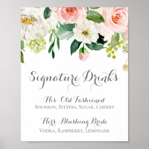 Pink and White Flower Signature Drinks Sign