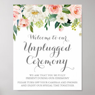 Pink and White Flower Unplugged Ceremony Sign