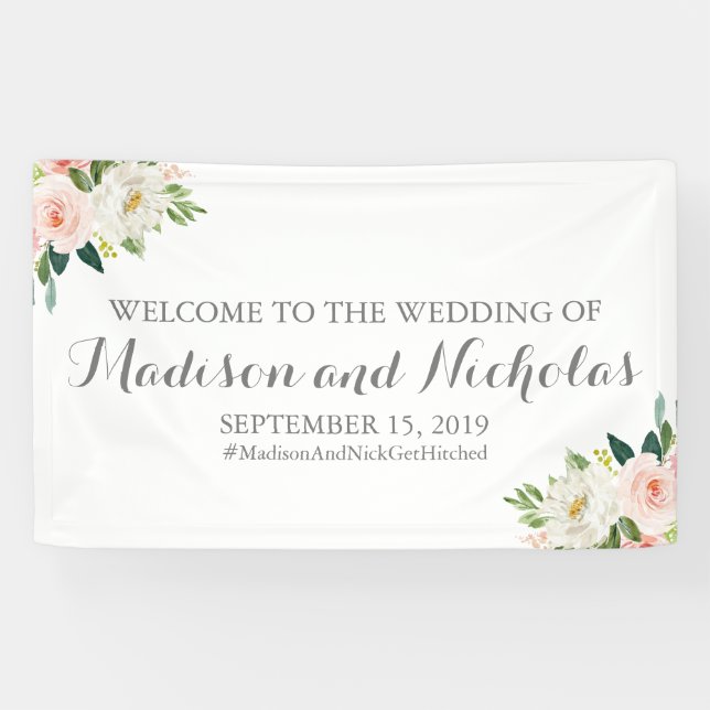 Pink and White Flower Wedding Banner Decoration (Horizontal)