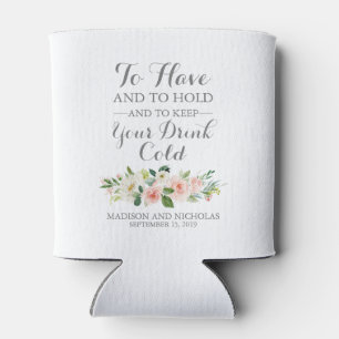 Pink and White Flower Wedding Can Coolers