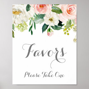 Pink and White Flower Wedding Favors Sign