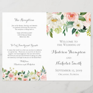 Pink and White Flower Wedding Program Booklets Flyer