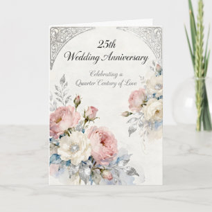 Pink and White Flowers 25th Wedding Anniversary Card
