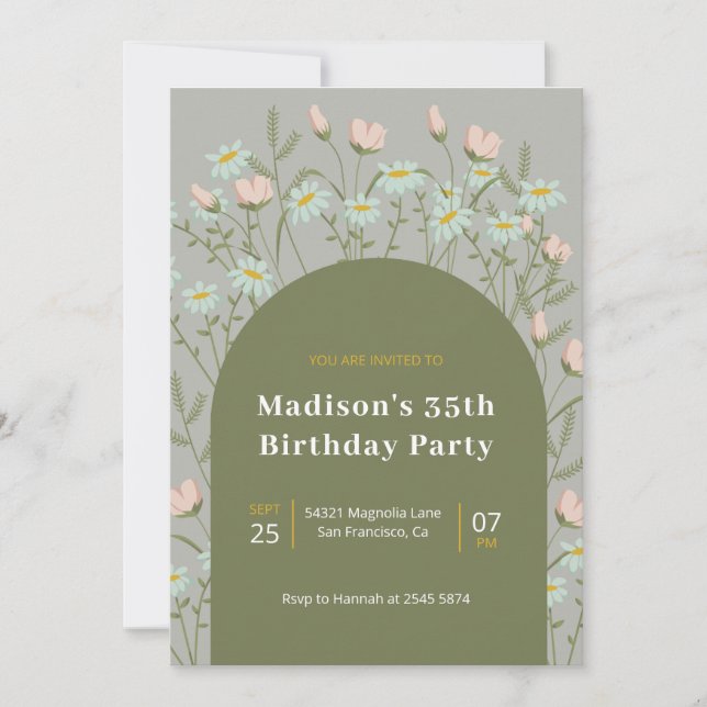 Pink And White Flowers Birthday Invitation (Front)
