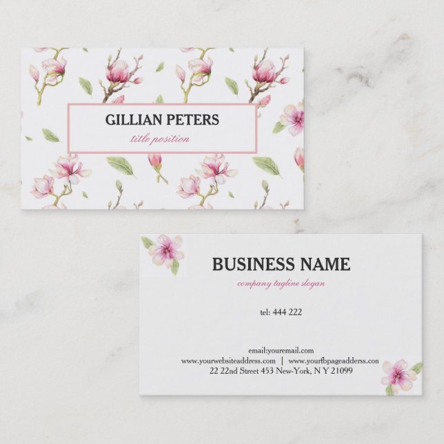 Pink And White Flowers Business Card (Front/Back)