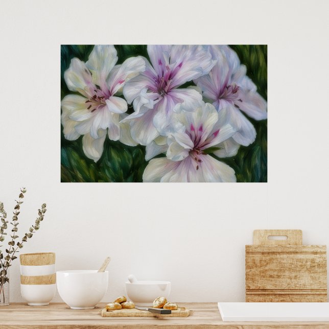 Pink and White Flowers Floral Art Poster (Kitchen)
