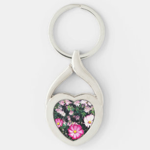 Pink and white flowers key ring