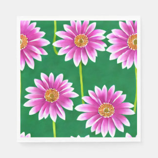 Pink and White Flowers on Green Background Napkin