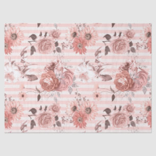Pink and White Flowers on Striped Decoupage Tissue Paper